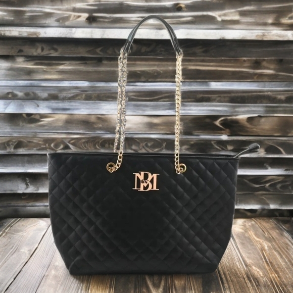 Badgley Mischka Handbags - Badgley Mischka Black Quilted Tote with Gold Accents
